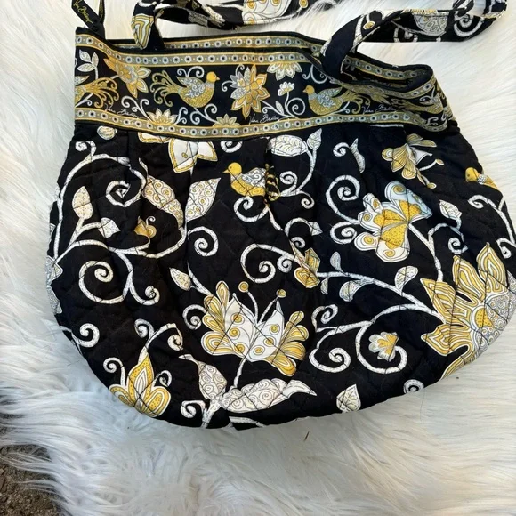 Vera Bradley Yellow and Black Floral Print Rounded Medium Purse - Picture 2 of 3